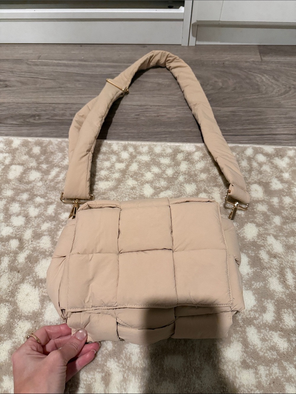 Beige Quilted Puffer Shoulder Bag